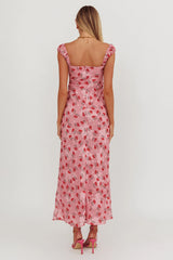Femme Belle Ribbon Trim Maxi Dress Floral Pink