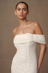 Priyanka Daisy Beaded Off Shoulder Wedding Gown - White