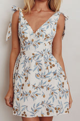 Glam Up Tied Shoulder Mini Dress Leaves Beige