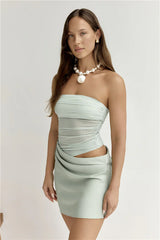 Call Me Darling Strapless Mesh Mini Dress Sage