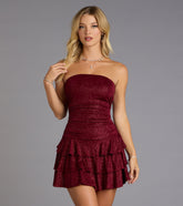Glitter Rush Strapless Ruffle Mini Dress