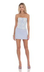 Sequin Draped Waist Dress in Pastel Blue