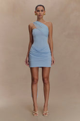 Mattea Slinky And Mesh Mini Dress With Scarf - Powder Blue
