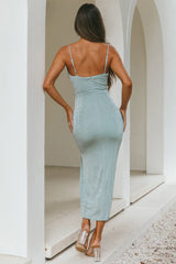 Frieda Cowl Neck Front Split Midi Dress Sage