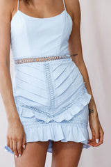 Walk This Way Pintuck Ruffle Detail Dress Steel Blue