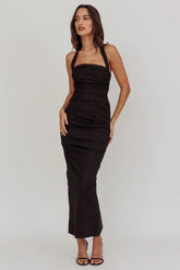 Scout Halterneck Ruched Maxi Dress Black