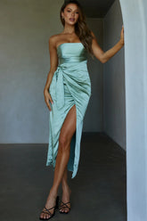 Gianna Strapless Waist Tie Midi Dress Pistachio