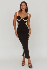 Tenika Contrast Bodycon Midi Dress Black