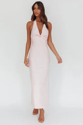 Devotion Twist Bust Halter Maxi Dress Baby Pink