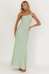 We Belong Together One-Shoulder Buckle Maxi Dress Mint