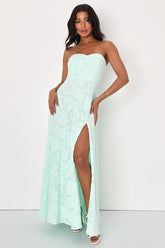Garden of Romance Mint Green Floral Burnout Strapless Maxi Dress