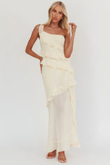 Gelina One-Shoulder Frill Trim Maxi Dress Butter