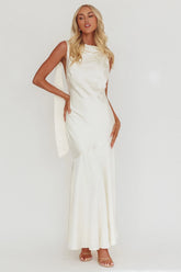 Second Glances Cowl Neck Backless Maxi Dress Cream
