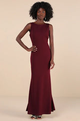 Exquisite Refinement Plum Purple Backless Bow Ruffled Maxi Dress