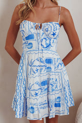 Doe Tied Bust Mini Dress Print Blue