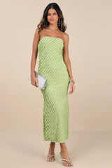 Faelyn Light Green Strapless Ruffled Midi Dress