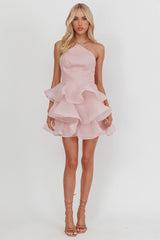 Kiera Layered Ruffle Strappy Mini Dress Pink