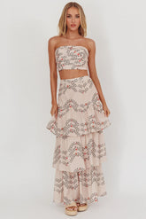 Ezmeralda Tiered Ruffle Maxi Skirt Floral Beige