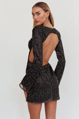 Lakshmi Long Sleeve Open Back Mini Dress Spangle Black