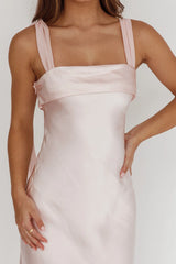 Carmel Shoulder Sash Midi Dress Blush
