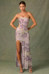 Embellished Cut-Out Fishtail Maxi Dress in Lilac Hotfix