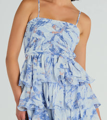 Fawn Over You Marble Print Chiffon Skater Dress