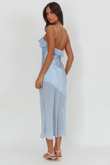 Talula Sheer Hem Ruffle Midi Dress Blue