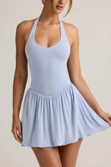 Modal Backless Halterneck Mini Dress in Light Blue