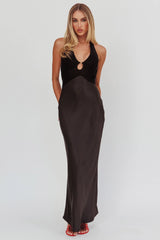 Jaila Mesh Bodice Halter Maxi Dress Black