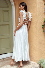 Madara Laced Back Ruffle Dress White