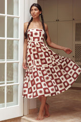 Confidante Piping Trim Midi Dress Brown