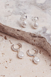 Isadore Hoop And Stud Earrings Set Light Silver/Pearl