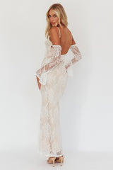 Zarah Off-Shoulder Sleeve Lace Maxi Dress White