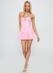 Aubriana Strapless Mini Dress Pink Jacquard