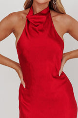 Sweetest Sundays Halterneck Open Back Dress Red