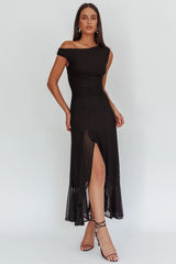 Moonlit Magic Asymmetric Neckline Maxi Dress Black