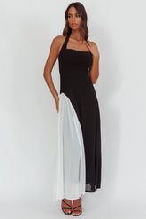 Lira Contrast Halter Maxi Dress Black White