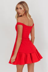 Devoted Love Pleat Hem Mini Dress Red