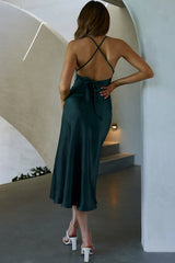 Lakoda Gathered Bust Bow Tie Back Midi Dress Forest Green