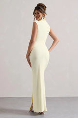 Lanetta | Cream Ruched High-Neck Maxi Dress With Split