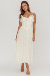 Gelati Embellished Tie Strap Midi Dress Cream
