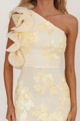Deanna One-Shoulder Ruffle Maxi Dress Floral Texture Yellow