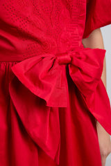 aria bow embroidered midi dress - red