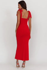 Rose Garden Tied Shoulder Maxi Dress Red