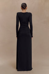Deanna Long Sleeve Gathered Maxi Dress - Black