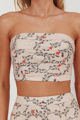 Ezmeralda Strapless Peat Crop Top Floral Beige