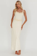 Olivera Lace Frill Trim Maxi Dress Cream