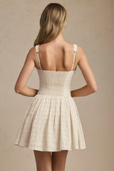 Broderie Anglaise Bow-Detail A-Line Mini Dress in Ivory