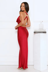 Evening Enchantment Satin Maxi Dress Red