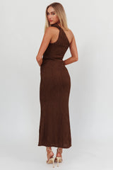 Lingering Love One-Shoulder Twist Maxi Dress Chocolate